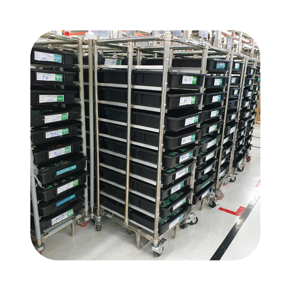 Xe đẩy liên kết với khay ESD PCBA
