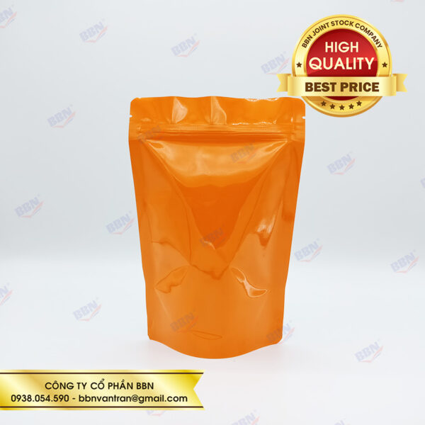 Túi zipper nhôm đáy đứng mặt trong mặt cam