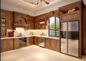 Tủ Bếp Tân Cổ Điển Gỗ Tự Nhiên