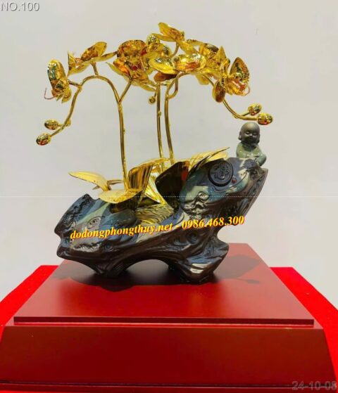 Hoa lan bằng đồng mạ vàng 24K