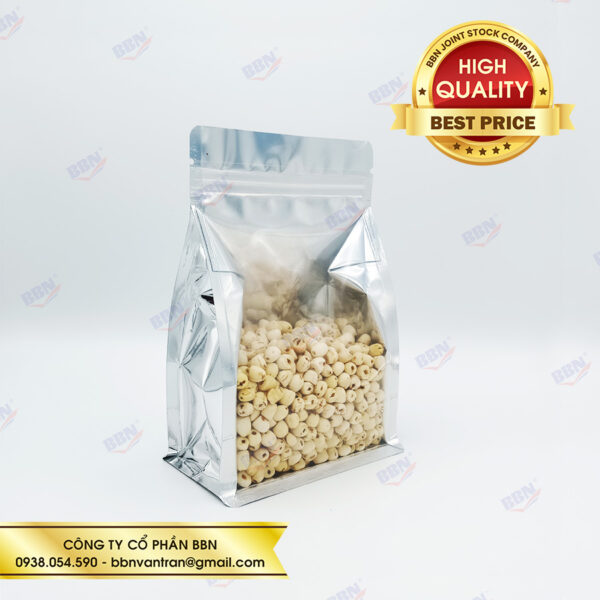 Túi zip đáy bằng mặt trong mặt bạc