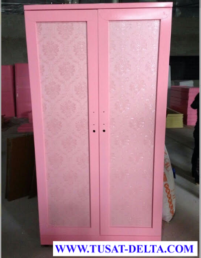 Tủ Sắt Đựng Quần Áo 2 Ngăn Buồng Màu Hồng