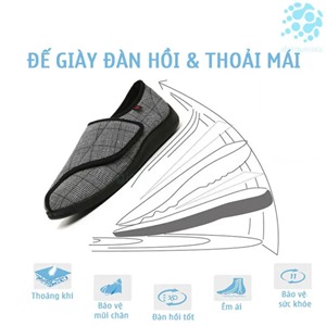 Giày Tiểu Đường Quai Chéo Bít Mũi Vải Kháng Khuẩn