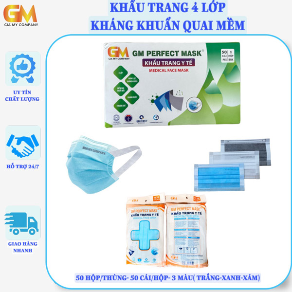 Khẩu trang 4 lớp kháng khuẩn quai mềm
