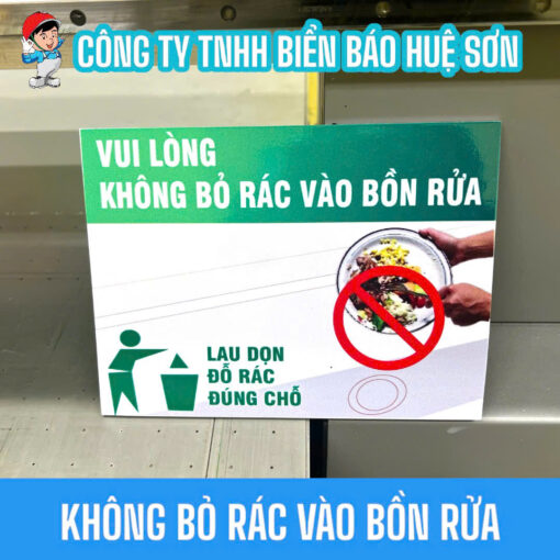 Biển báo vui lòng không bỏ rác vào bồn rửa