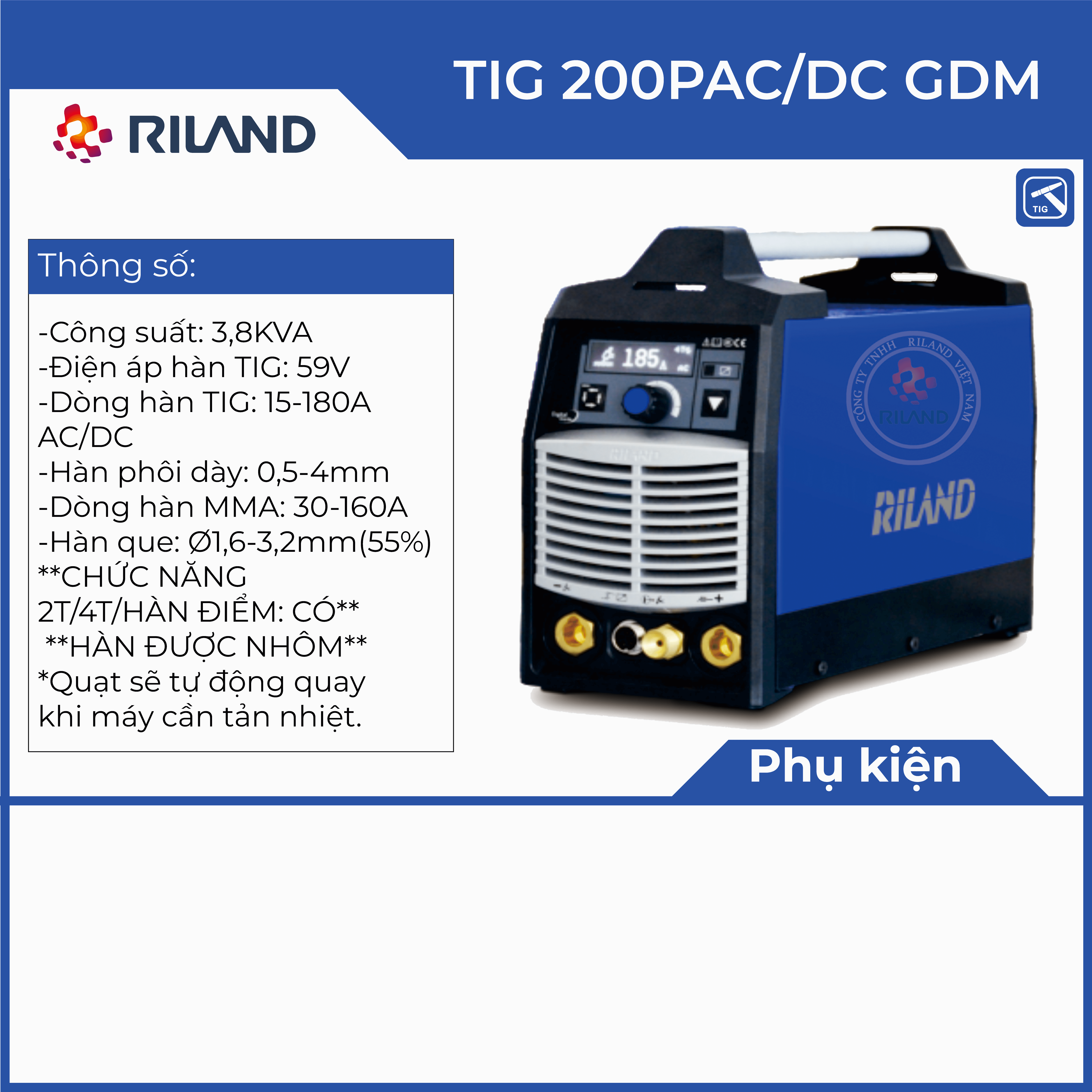 Máy hàn Riland Tig 200pac/Dc GDM