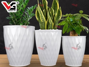 Chậu Hoa Nhựa Trồng Cây Kiểu Mắt Lưới Tròn Giả Sứ