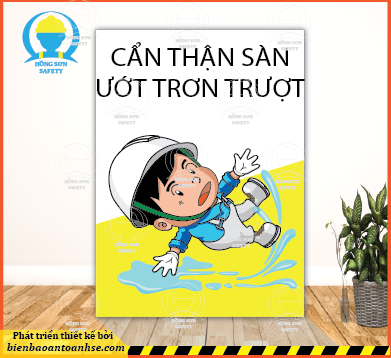 Poster cẩn thận sàn ướt trơn trượt