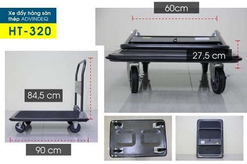 Xe đẩy hàng 4 bánh sàn thép phủ nhám ADVINDEQ HT-320