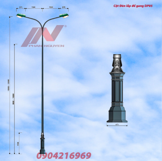 Cột đèn đường phố lắp đế gang