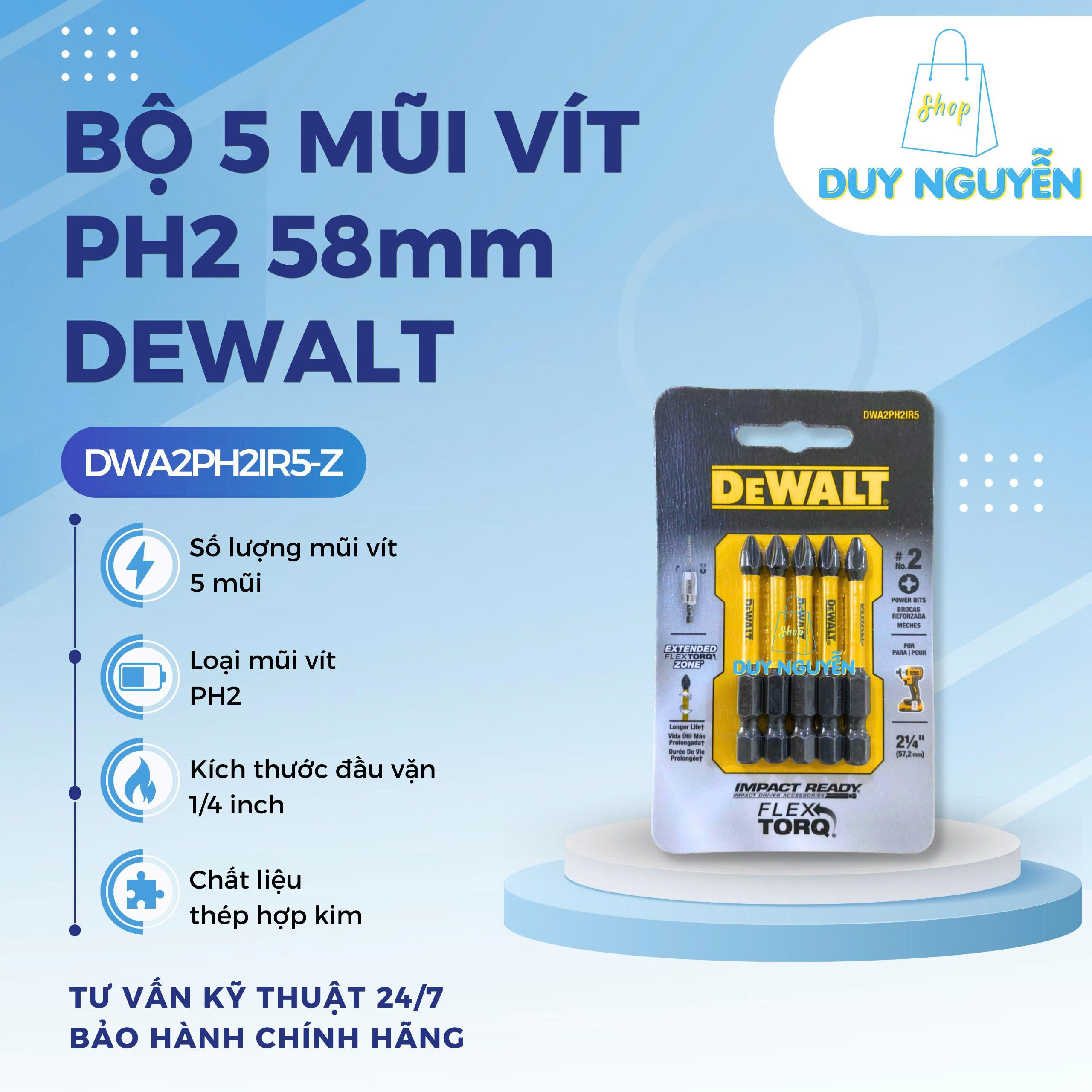 Bộ 5 mũi vít PH2 58mm