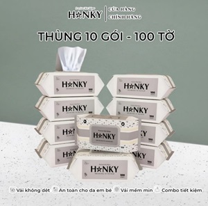 Thùng 10 Gói Khăn Ướt Hanky 100 Tờ Vải Bi