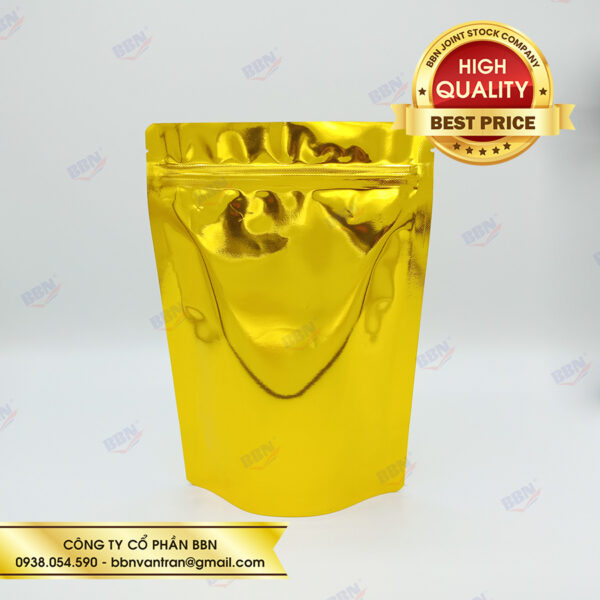Túi zipper nhôm đáy đứng 2 mặt vàng