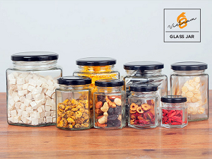 Hũ Thủy Tinh Lục Giác Nắp Thiếc