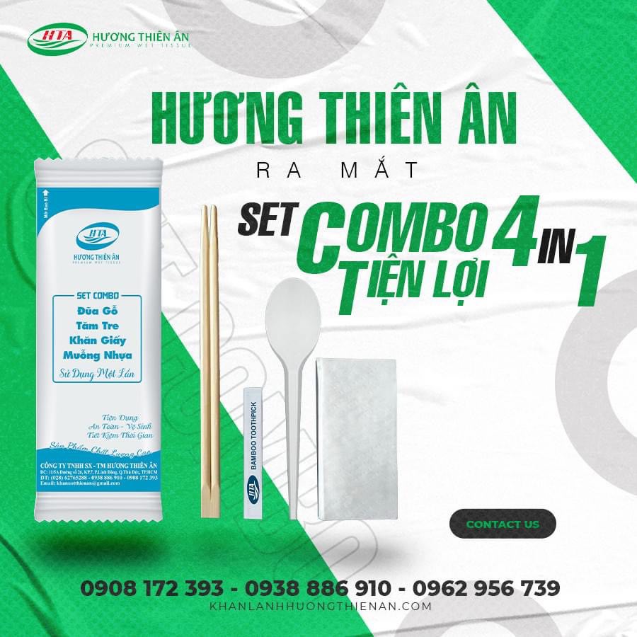 Combo 4 món: Đũa,tăm, muỗng, khăn giấy