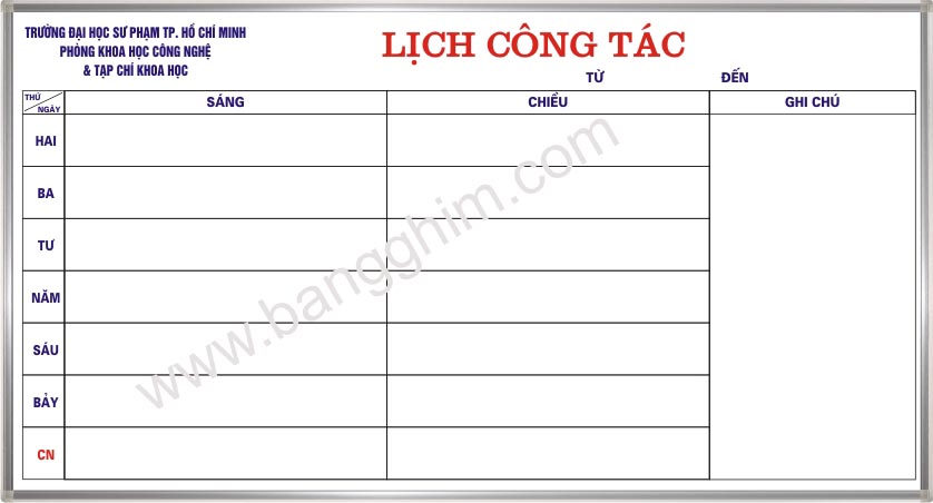 Bảng lịch công tác