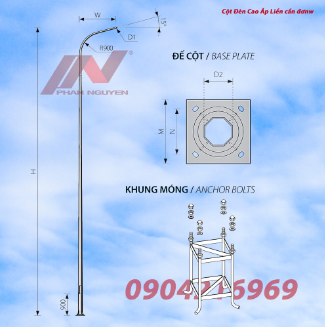 Cột đèn cao áp liền cần