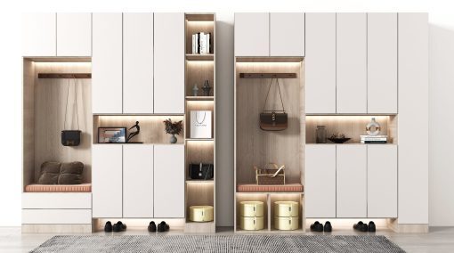 Tủ giày gỗ thái xanh sơn trắng