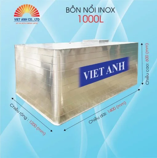Bể vuông inox đặt nổi 1000L