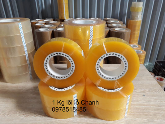 Băng dính vàng chanh lõi lỗ loại cuộn 1kg